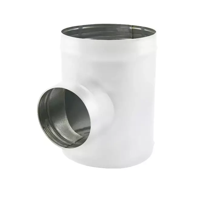 Wickelfalz T-StÃ¼ck 90° Ø 180mm mit Abzweigung nach Ø 125mm - maßgeschneidert RAL9010