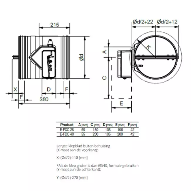 Brandschutzklappe rund 450 mm manuell betätigt - E-FDC40 D450 R