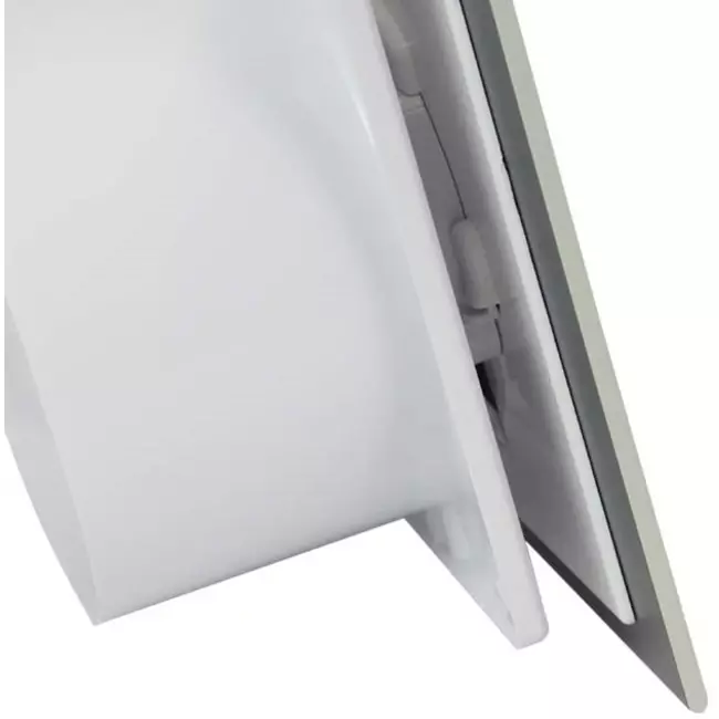Badezimmerventilator Ø 100 mm mit Zeitschaltuhr und Einschaltverzögerung – Glasfront in Satin-Silber