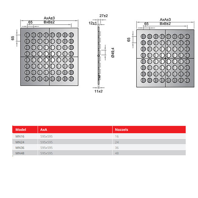 Multinozzle Deckenluftdurchlass 596x596mm – MN16 RAL9010