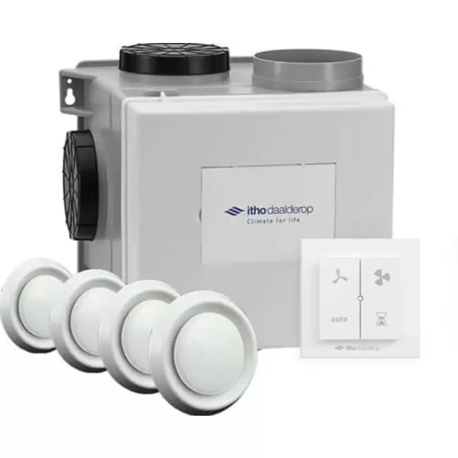 Itho Daalderop CVE-S ECO Optima Inside Hochleistungspaket HP 415 m³/h + Feuchtigkeitssensor + CO2-Sensor + RFT-N Auto control + 4 Ventile - perilex plug