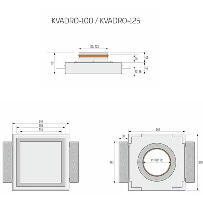 Ergovent rahmenloses verputzbares Ventiel - Quadratisch - 100 mm