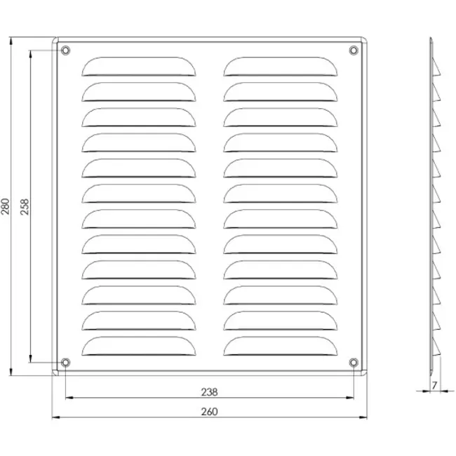 Lüftungsgitter Metall 260x280 mm aluminium - MR2628Al