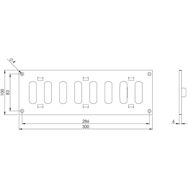 Spaltgitter rechteckig Metall mit beweglichen Lamellen 300x100 MR3010R - RAL9016