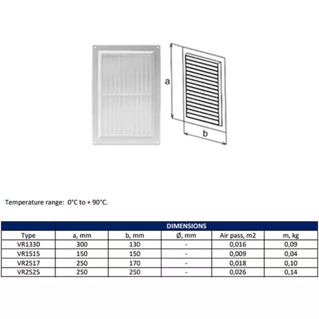 Lüftungsgitter rechteckig mit Grill 130x300 mm braun - VR1330B