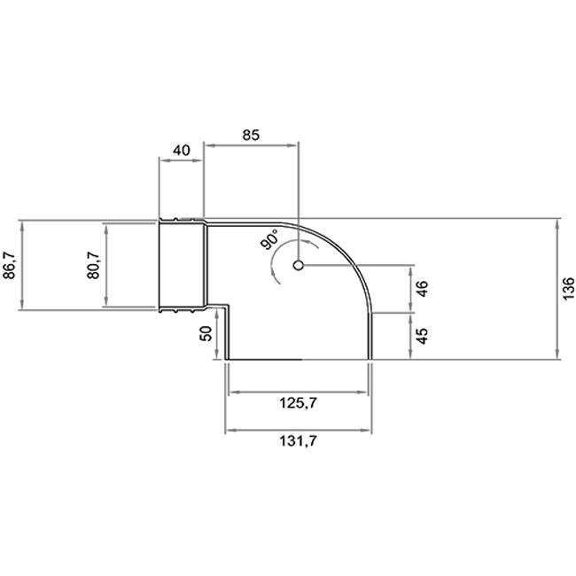Wavin Ventiza Endstück 90 Grad PVC oval 195x80x50 mm mit Durchmesser 125 mm M/M