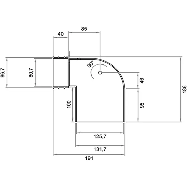 Wavin Ventiza Endstück 90 Grad PVC rund 125x80x100 mm M/M