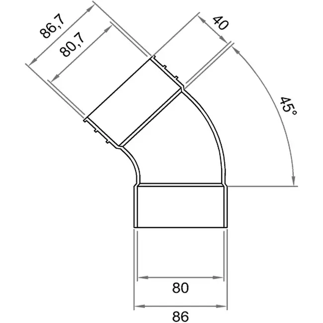 Wavin Ventiza Bogen 45 Grad PVC oval 195x80 mm vertikal M/S