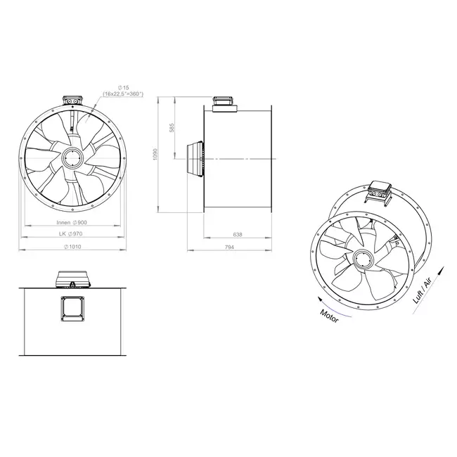 Axialer 900-mm-Rauchgasventilator F300- AL 900 D4 F3 04 CFG