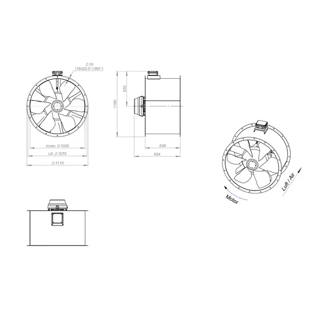 Axialer 1000-mm-Kanalventilator F300- AL 1000 D4 F3 03 CFG