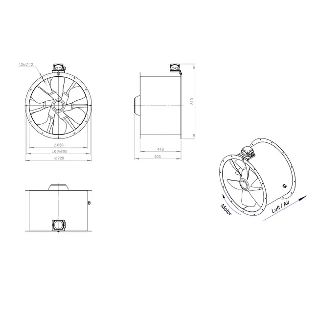 Axialer Kanalventilator 630 mm - AL 630 D6 02 CFG