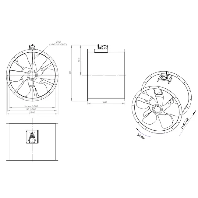 Axialer 800-mm-Kanalventilator - AL 800 D4 04 CFG