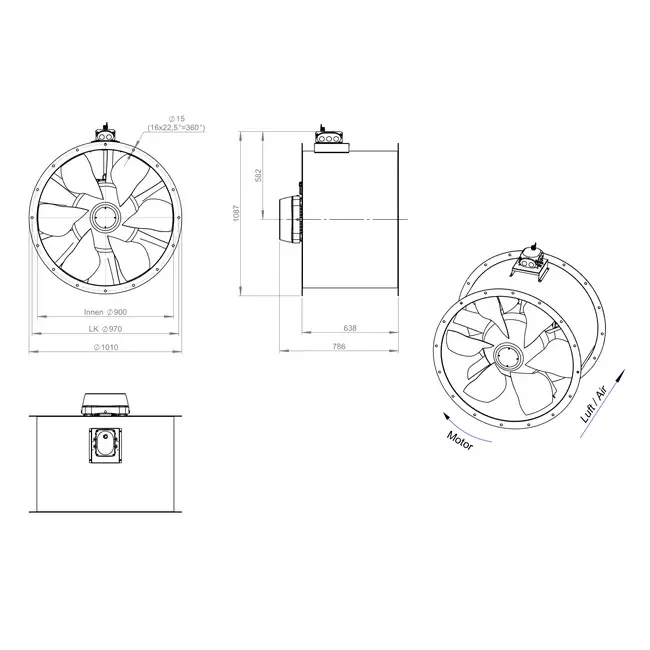 Axialer Kanalventilator 900 mm - AL 900 D6 03 CFG