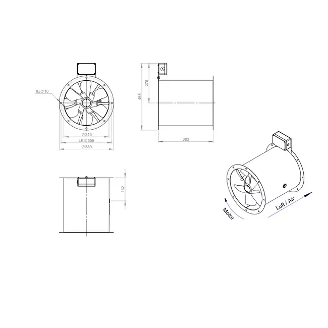 Axialer 315-mm-Rauchgasventilator F400 - AL 315 D4 F4 01 CFG