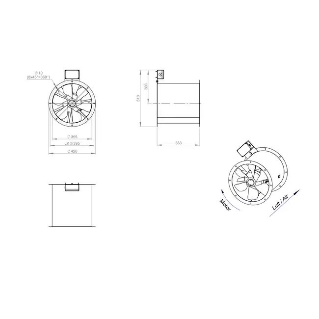 Axialer 355-mm-Rauchgasventilator F400 - AL 355 D2 F4 01 CFG