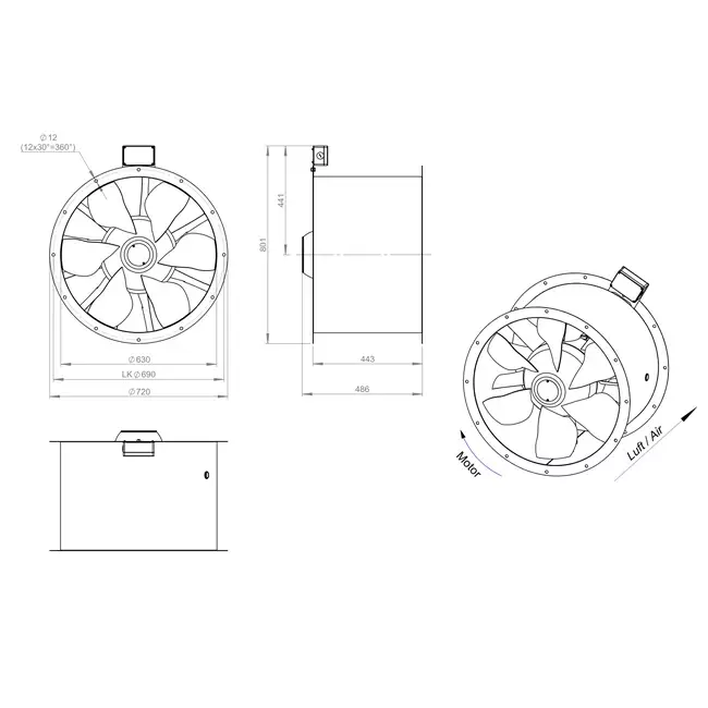 Axialer 630-mm-Rauchgasventilator F300- AL 630 D4 F3 03 CFG