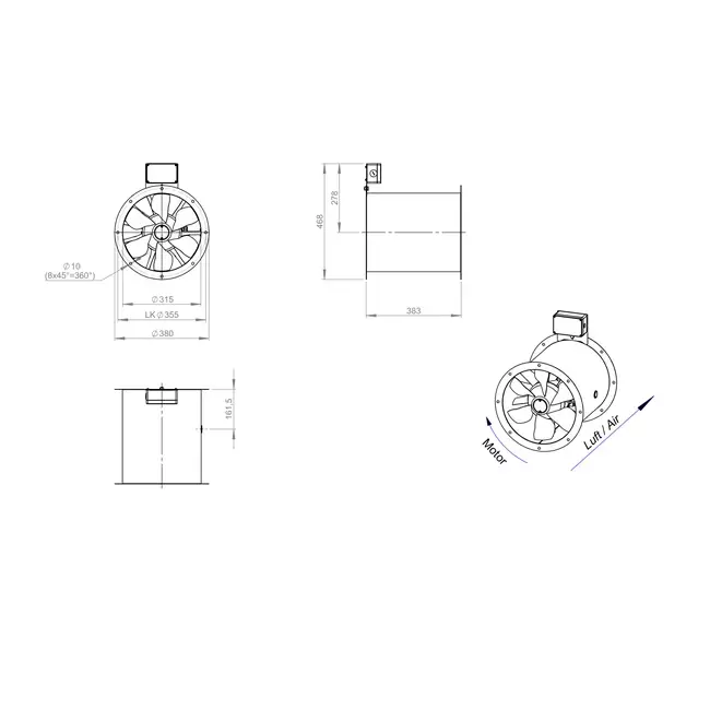 Axialer 315-mm-Rauchgasventilator F300- AL 315 D2 F3 03 CFG