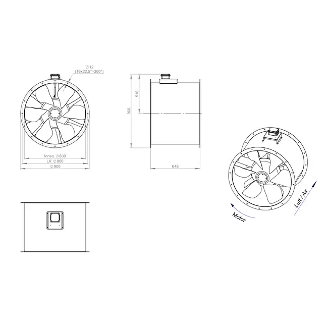 Axialer 800-mm-Kanalventilator Abgas F400 - AL 800 D6 F4 01 CFG