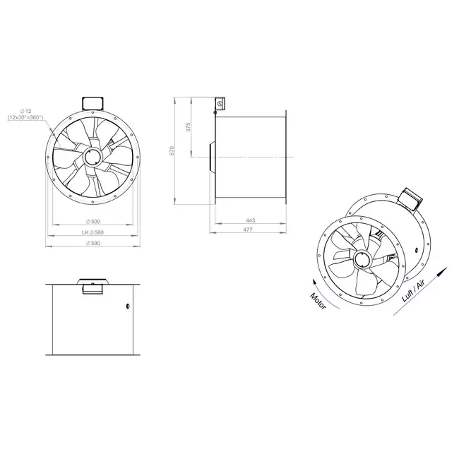 Axialer 500-mm-Rauchgasventilator F300- AL 500 D2 F3 02 CFG