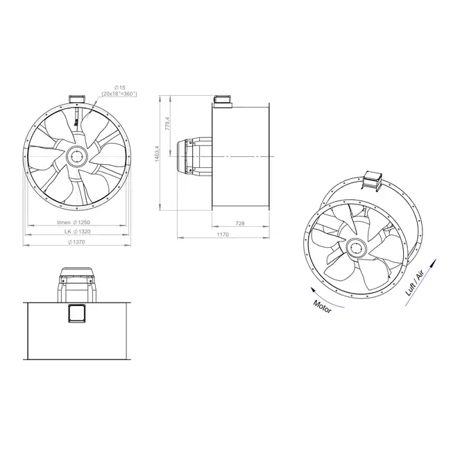 Axial 1250 mm Kanalventilator Abgas F300- AL 1250 D6 F3 05 CFG
