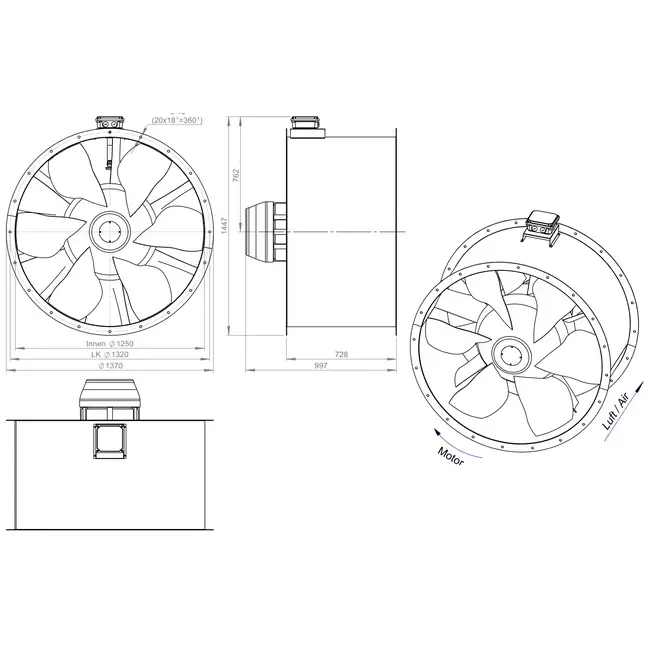 Axial 1250 mm Kanalventilator Abgas F400 - AL 1250 D6 F4 03 CFG