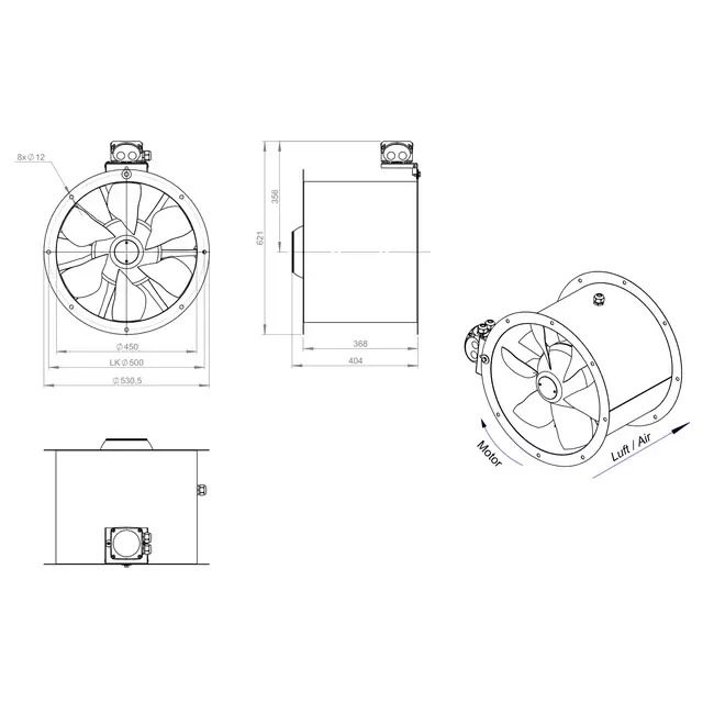 Axialer Kanalventilator 450 mm - AL 450 D4 02 CFG