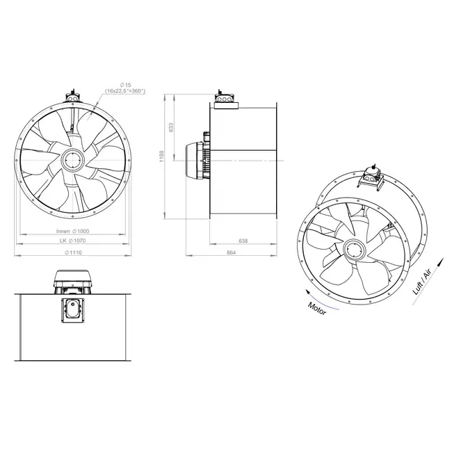 Axiallüfter 1000 mm - AL 1000 D84U 03 CFG