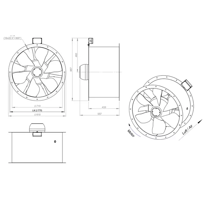 Axialer 710 mm Kanalventilator Abgas F300- AL 710 D84U F3 02 CFG