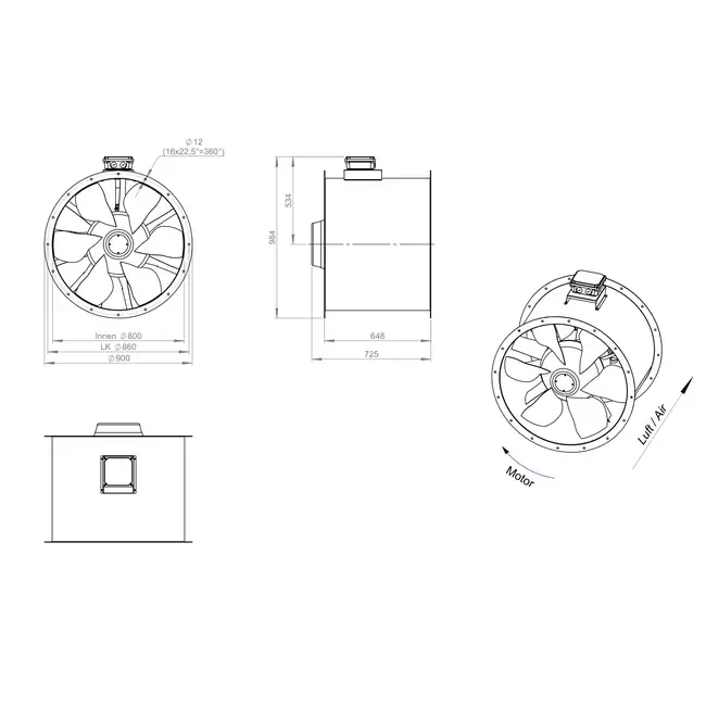 Axialer 800 mm Kanalventilator Abgas F300- AL 800 D84U F3 02 CFG