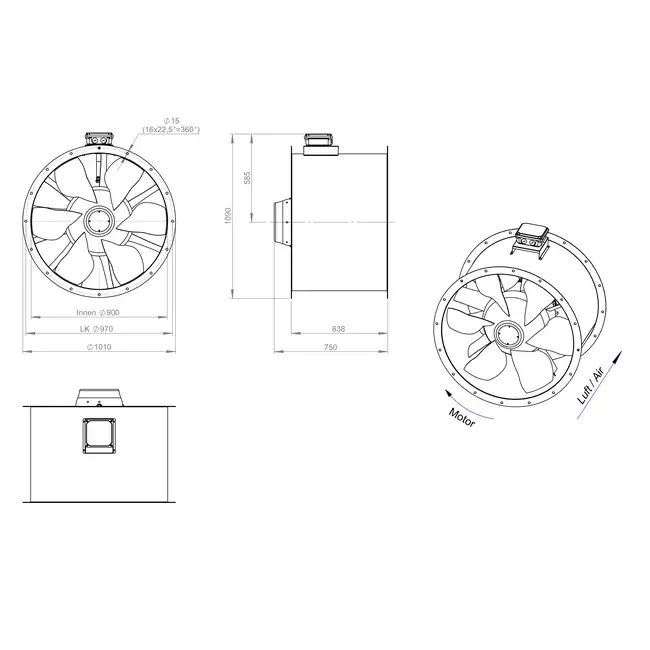 Axialer 900-mm-Rauchgasventilator F400 - AL 900 D84U F4 02 CFG