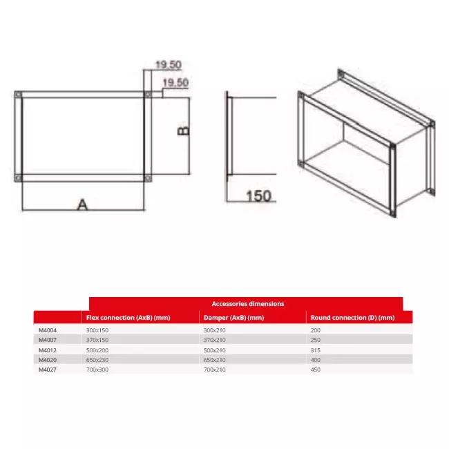 Maxivent flexibler Rechteckverbinder M4020 horizontal - FC