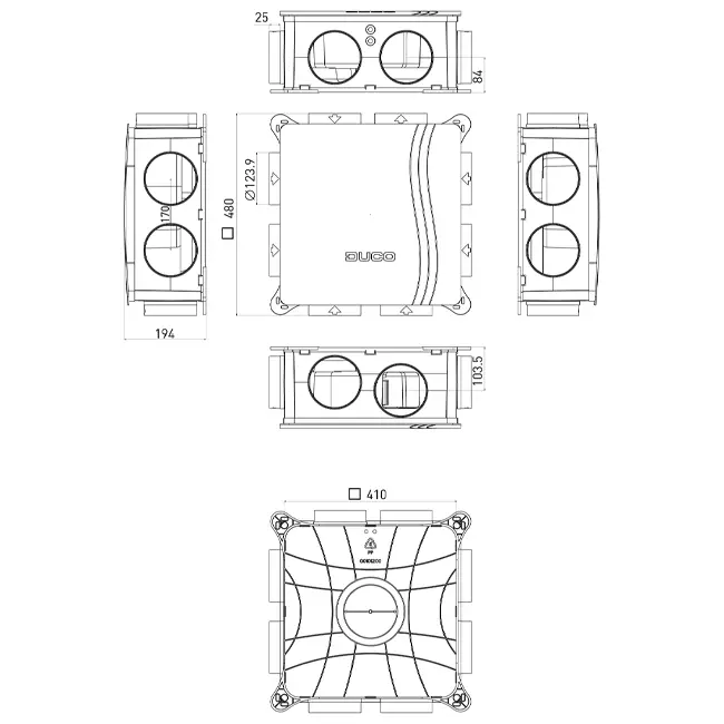 DucoBox Silent 2.0 400 m³/h + RF-Steuerung + CO2-Sensor - Sicherheitsstecker