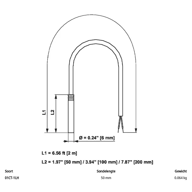 Belimo Kabeltemperaturfühler NTC10k (10k2) 50x6 mm - 2 Meter - 01CT-1LH