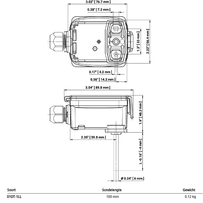 Belimo Kanal-/Tauchtemperaturfühler NTC10k (10k2) 100x6 mm - 01DT-1LL