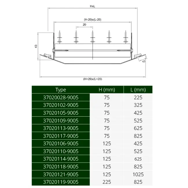 ClimaConnect-Kanalgitter, doppelt verstellbar, 425 × 75 mm, für Rohre von 160 bis 400 mm – unbeschichtet