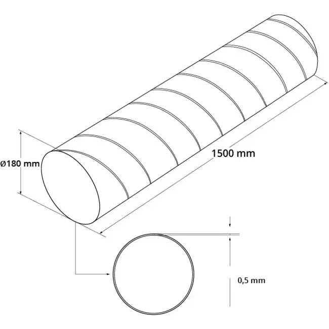 Wickelfalzrohr Ø 180 mm rund galvanisiert (1,5 M)