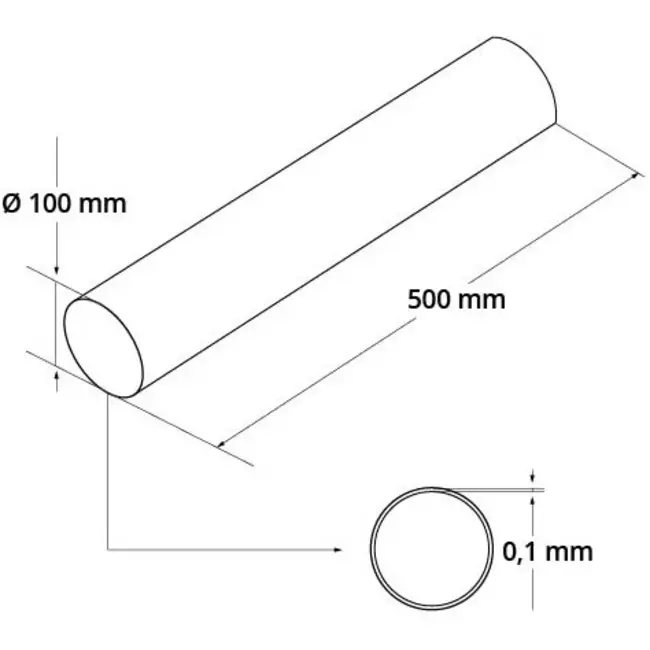 Rundes Kunststoff-Lüftungsrohr 100 mm - 0,5 Meter A100-0,5
