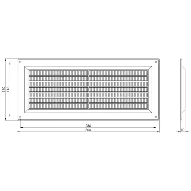 Lüftungsgitter rechteckig mit Grill 130x300 mm braun - VR1330B