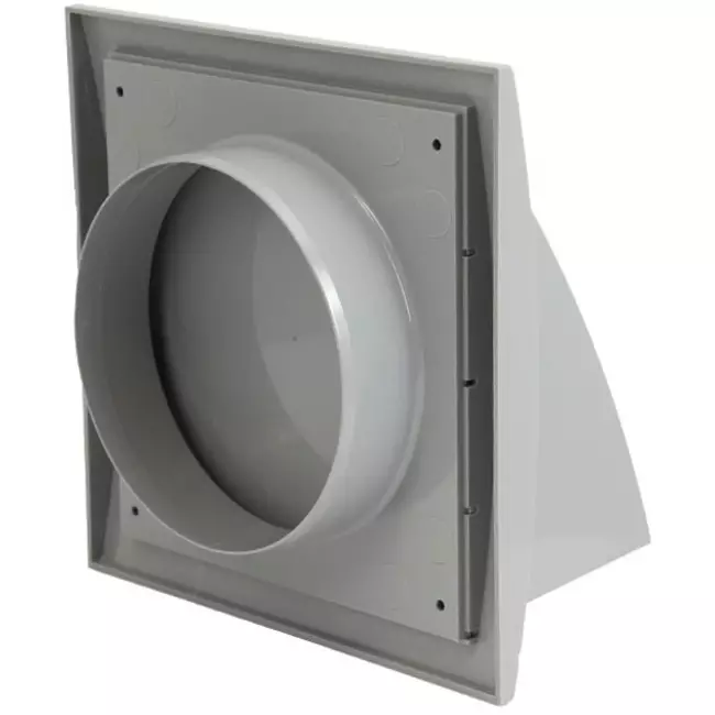 Fassadengitter Kunststoff mit Rückschlagventil 190x190 mm durchmesser 125 mm grau - ND12FVP