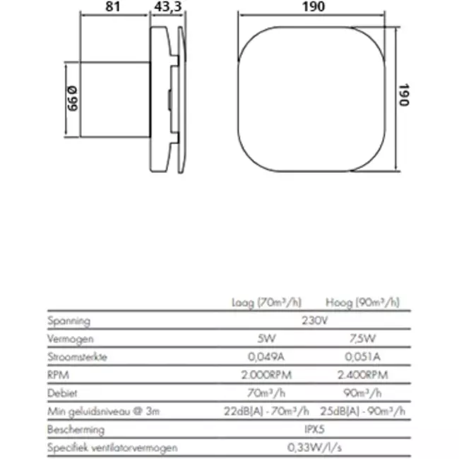 Badlüfter Supra Design - Mit einstellbarem Timer und Bewegungssensor - Vent Axia - Ø 100 mm - 100TM