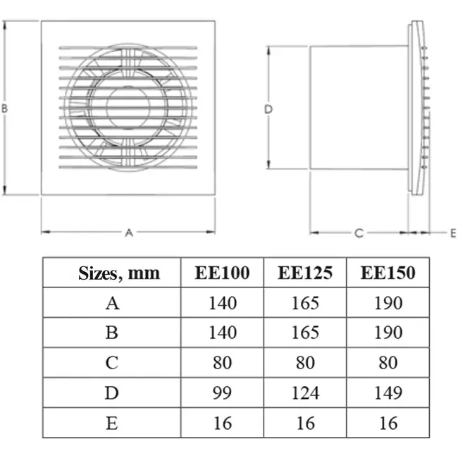 Badlüfter Ø 150 mm weiß mit Timer und Feuchtigkeitssensor - EE150HT