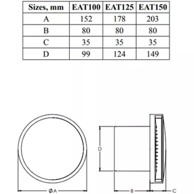 Badlüfter rund Ø 100 mm antraciet -  EAT100A
