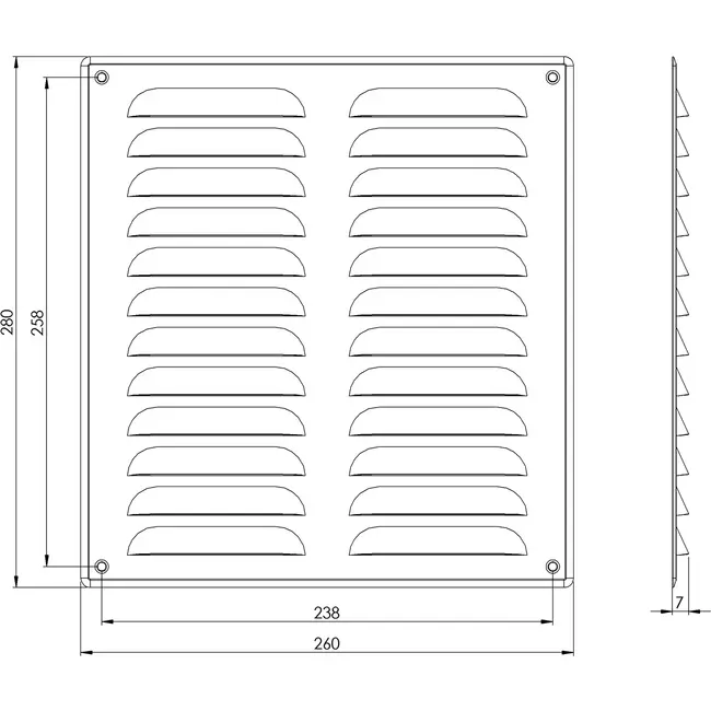 Lüftungsgitter Metall 260x280 mm aluminium - MR2628Al