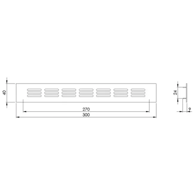 Aluminium-Sockelgitter – gebürstetes Kupfer, L = 300 mm × H = 40 mm – RA430G