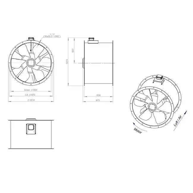 Axialer 900-mm-Rauchgasventilator F300- AL 900 D4 F3 02 CFG