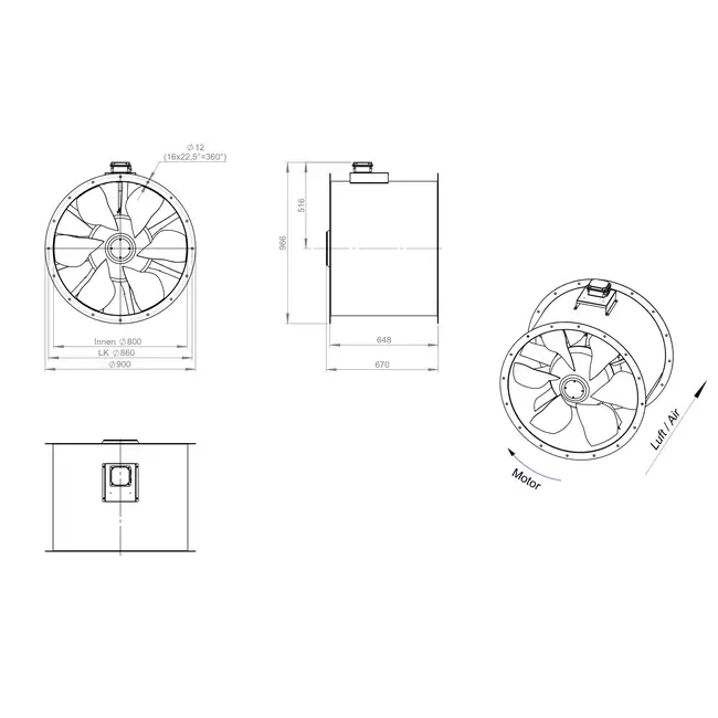 Axialer 800-mm-Kanalventilator Abgas F300- AL 800 D6 F3 02 CFG