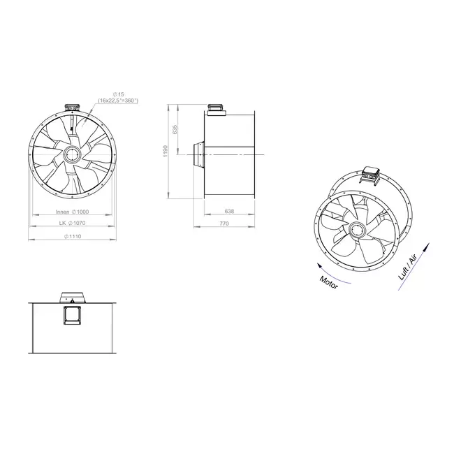 Axialer 1000-mm-Rauchgasventilator F300- AL 1000 D4 F3 01 CFG