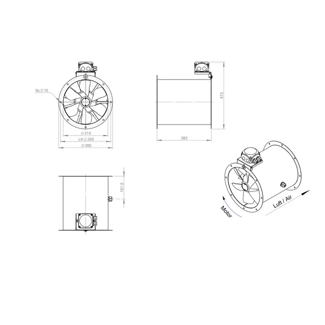 Axialer Rohrventilator 315 mm - AL 315 D2 03 CFG