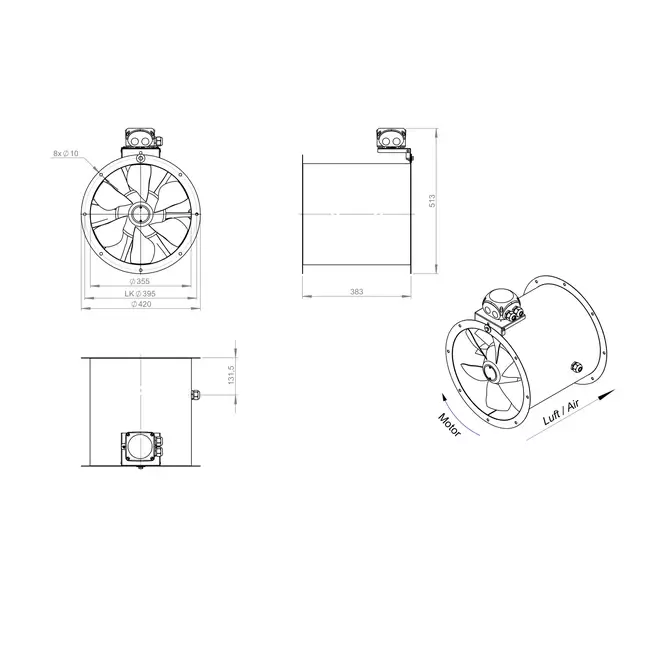 Axialer 355 mm Kanalventilator - AL 355 D42U 01 CFG