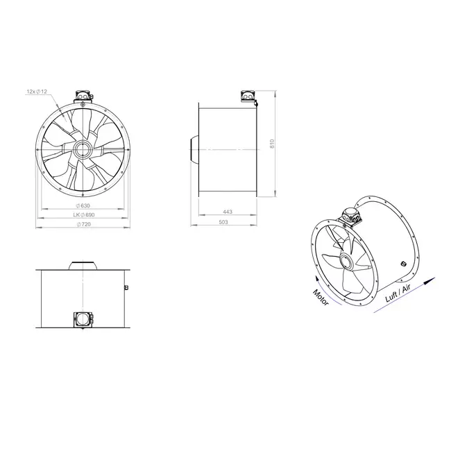 Axialer Kanalventilator 630 mm - AL 630 D84U 01 CFG